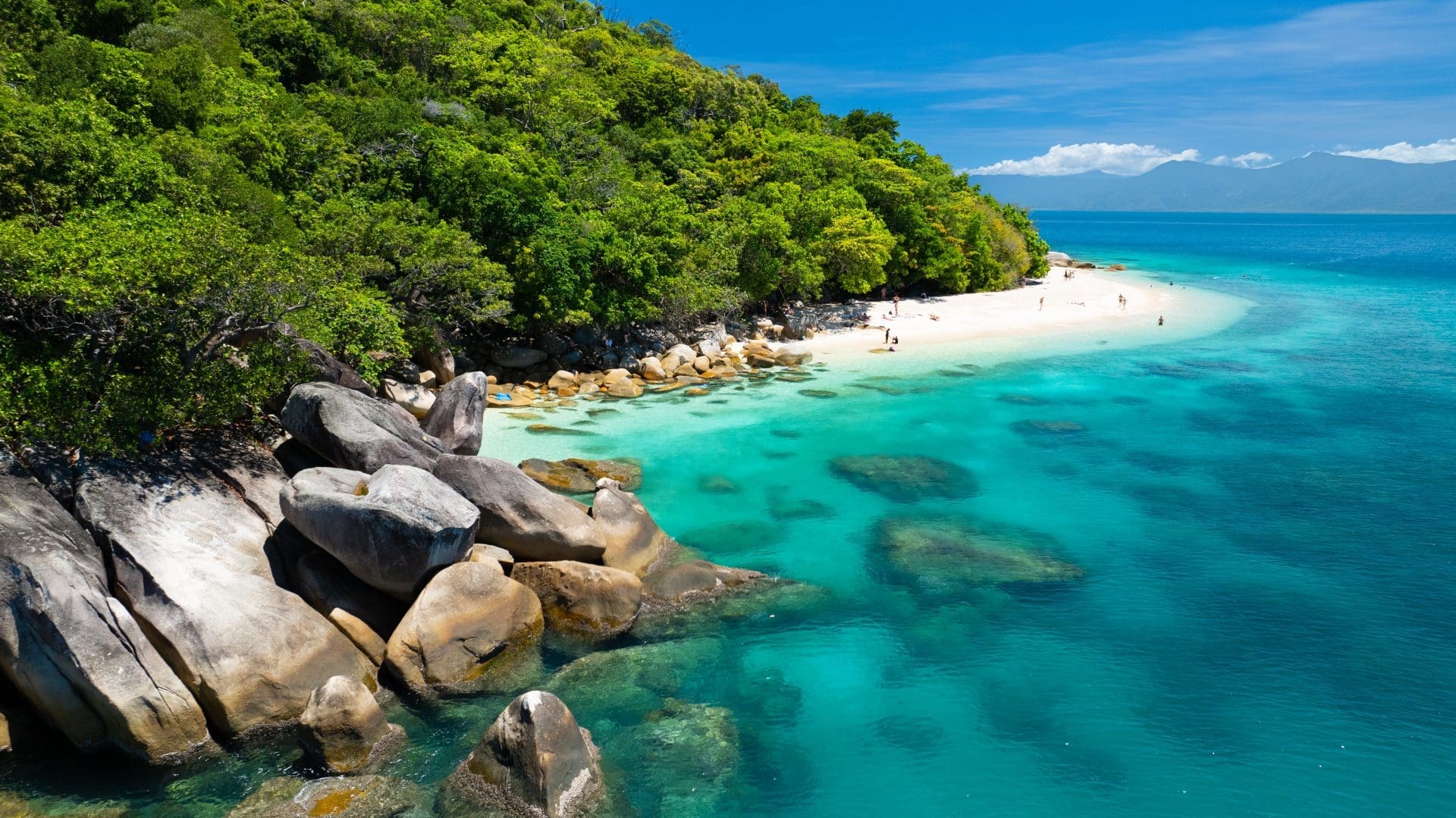 Aerial view of Fitzroy Island and the surrounding Great Barrier Reef